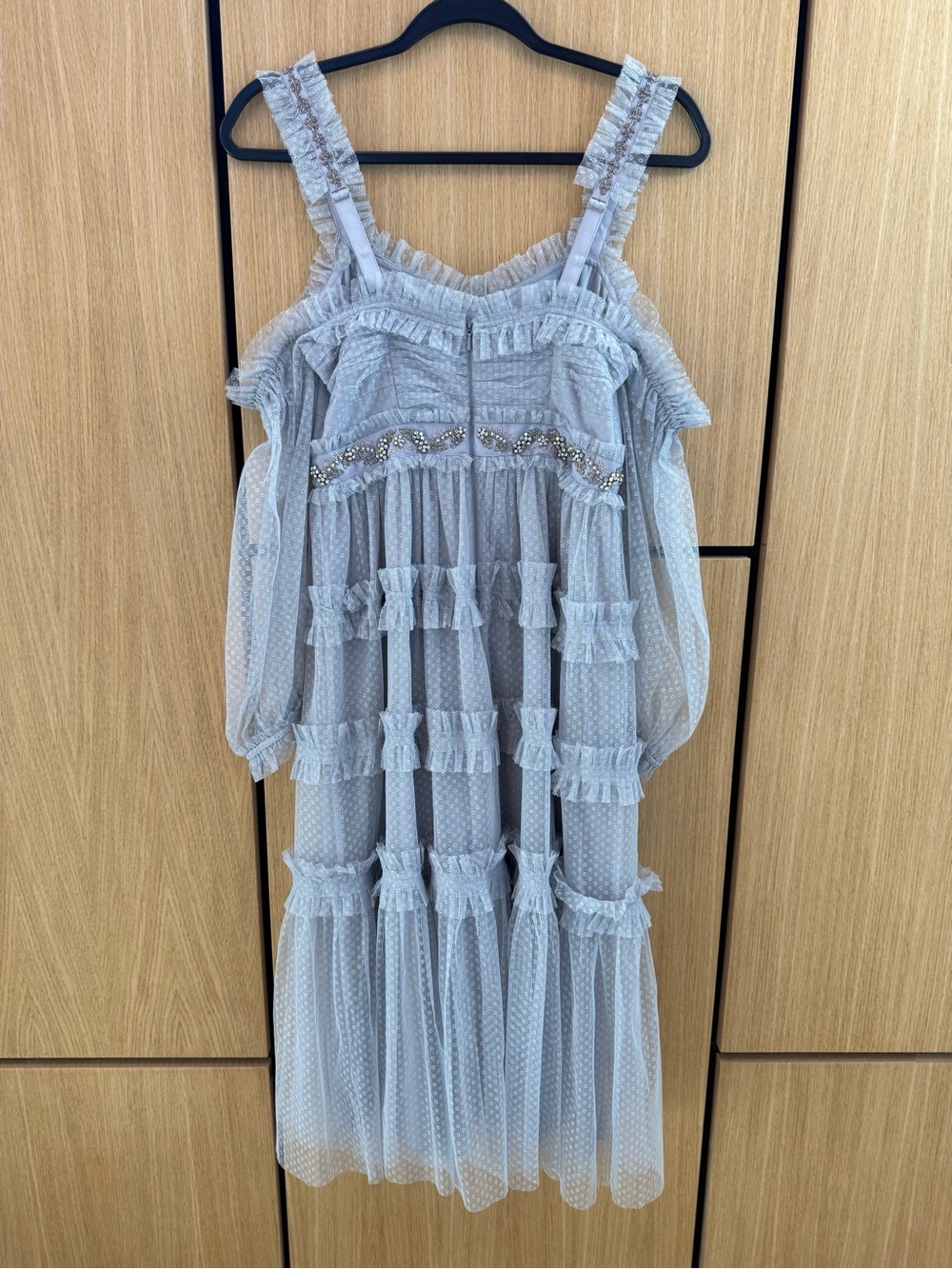 Needle & Thread Light Gray Off-Shoulder Tulle Ruffle Dress - Picture 3 of 5